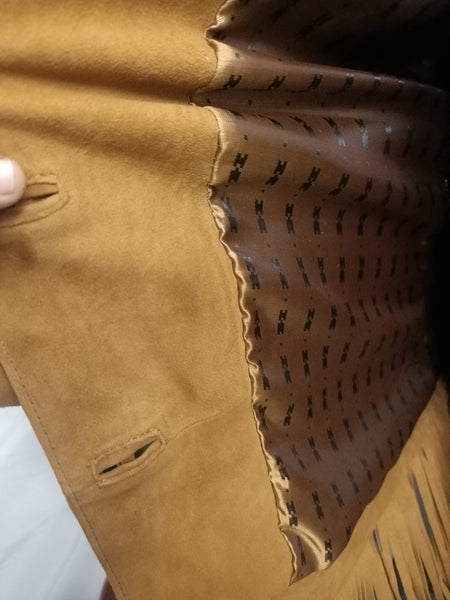 Noora Cowgirl Style Golden Tan Suede Leather Fringe Jacket for Women, Celebrity-Inspired Tassel Biker Midi Coat, Chic & Trendy Western Outerwear