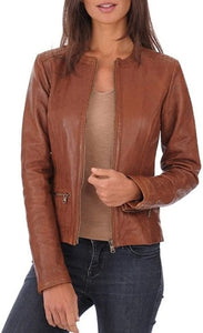 Noora Women's Real Leather Jacket, Brown Ladies Biker Jacket, Custom Made Oversize Jacket, Gift for Her