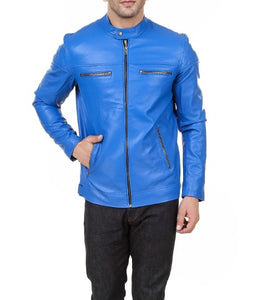 Noora Men's Lambskin BLUE Leather Jacket, Motorcycle Casual Jacket, Handcrafted Biker Leather Jacket, Gift For Him