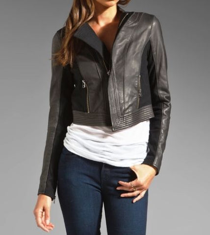 Noora Women's dark grey cropped leather jacket ST0255