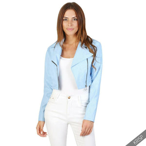 Noora Women Light blue Leather Style Motorcycle Short Bolero Cropped JACKET SP98