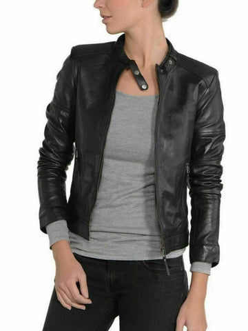 Noora New Women Lambskin Leather Designer Black Jacket Modern Biker Styles QD273