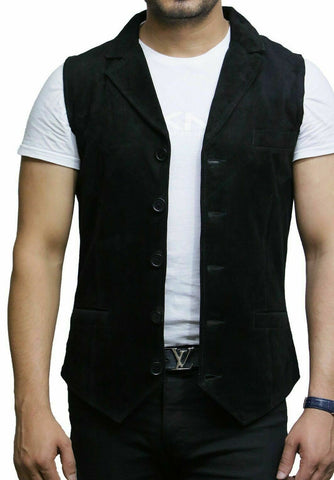 NOORA Brandslock Men's Black Suede Leather Waistcoat Genuine Goat Suede Classic CowBoy WA167