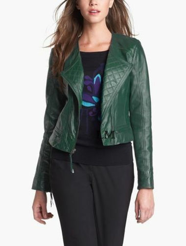 NOORA Designer-Wonderful-Soft-Lambskin-Green Leather-Moto-Jacket-For-Stylish BS-96