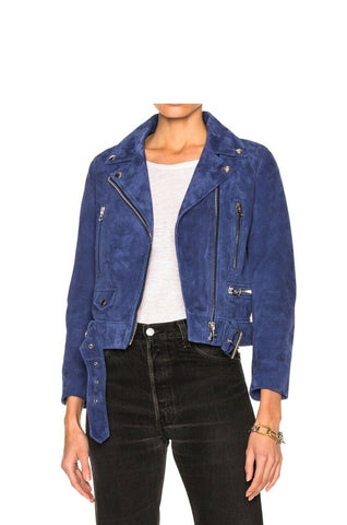 NOORA Women's Real Blue Biker Soft LambSkin Leather Jacket for Halloween RS241