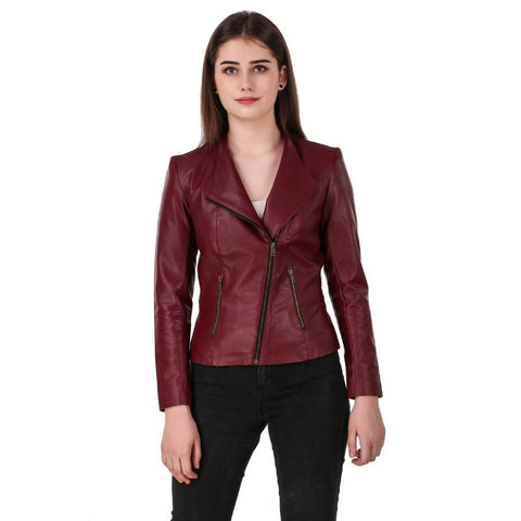 Noora Women Biker Jacket Red Cherry Colour Italian Style Lambskin Leather Jacket