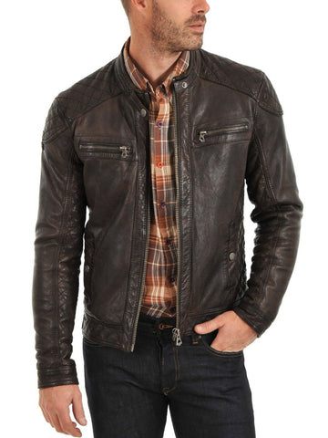 Noora MENS FASHIONABLE BRANDED BROWN LEATHER JACKET Vintage Stylish slim BS-143