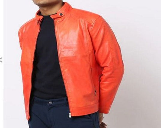 Men's Asymmetrical Zipper Biker Slim Fit Red Leather Vest - Jackets Masters