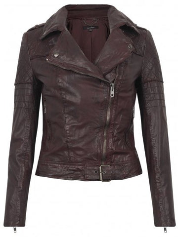 Noora Women's burgundy Biker Leather Jackets ST0258