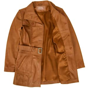 NOORA New Stylish LAMBSKIN Soft Leather Women TAN 100% Genuine Leather Trench Coat, 1960's Designer trech coat , Coller Design Coat #SJ520